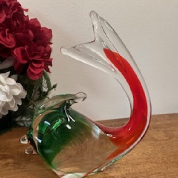 Murano Style Art Glass Fish – Red and Green Aventurine Sculpture - Picture 5 of 6